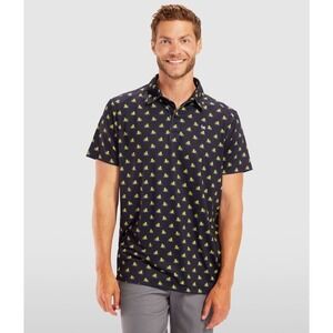 Tipsy Elves Mens Rubber Ducky Golf Polo Shirt Navy Blue Short Sleeve Novelty L